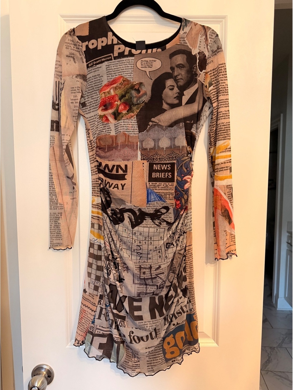 Desigual Women's Long Sleeve Newspaper Print Dress Medium